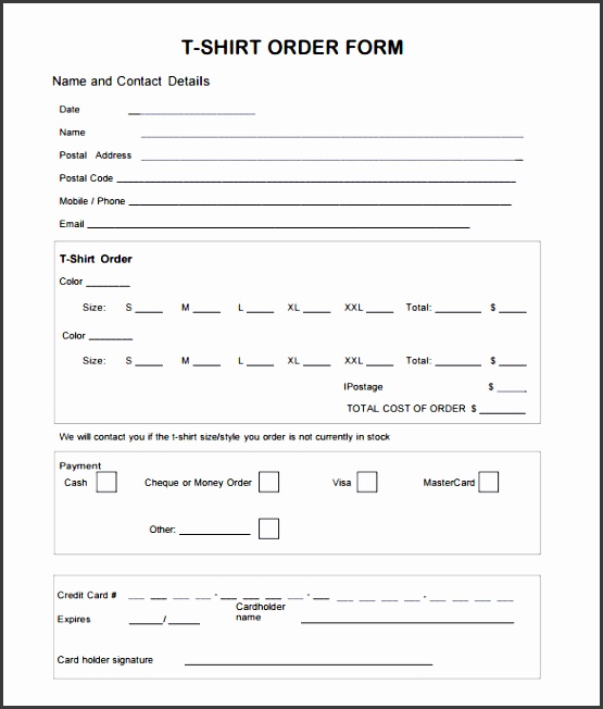 Editable T Shirt Order Form Template PDF Format