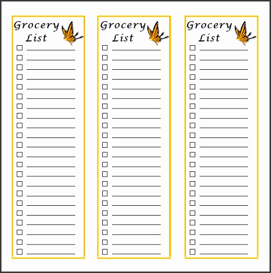 Blank Grocery List Template
