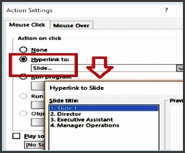 Actions allow you to attach an event by either clicking on or hovering on an object like one of the rectangles in an org chart Say you ve added a slide in