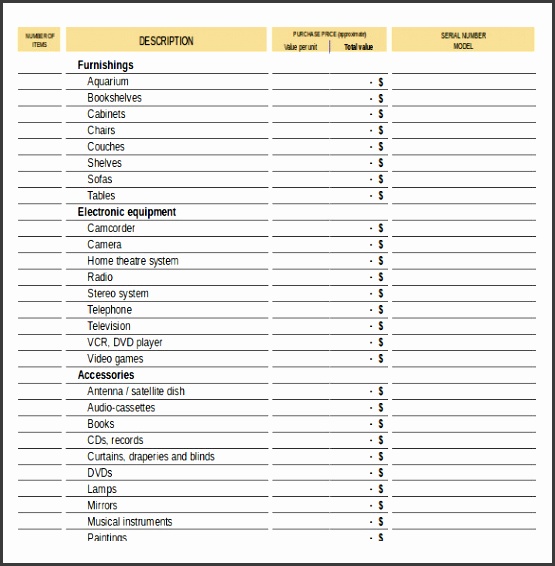 Excel Inventory Checklist Template for Property Details