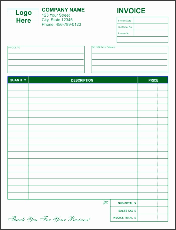 Free Invoice Template 1 Green