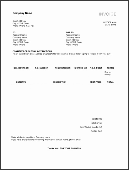 pany Invoice Template Word
