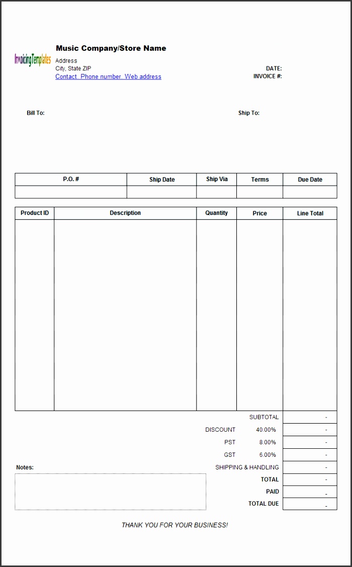 Music Store Invoicing Sample Wholesale