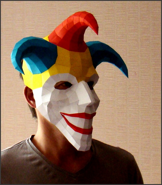 Joker mask paper mask Papercraft Halloween mask jester printable DIY PDF template
