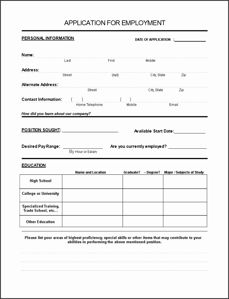 Job Application form for Employee main image Download template