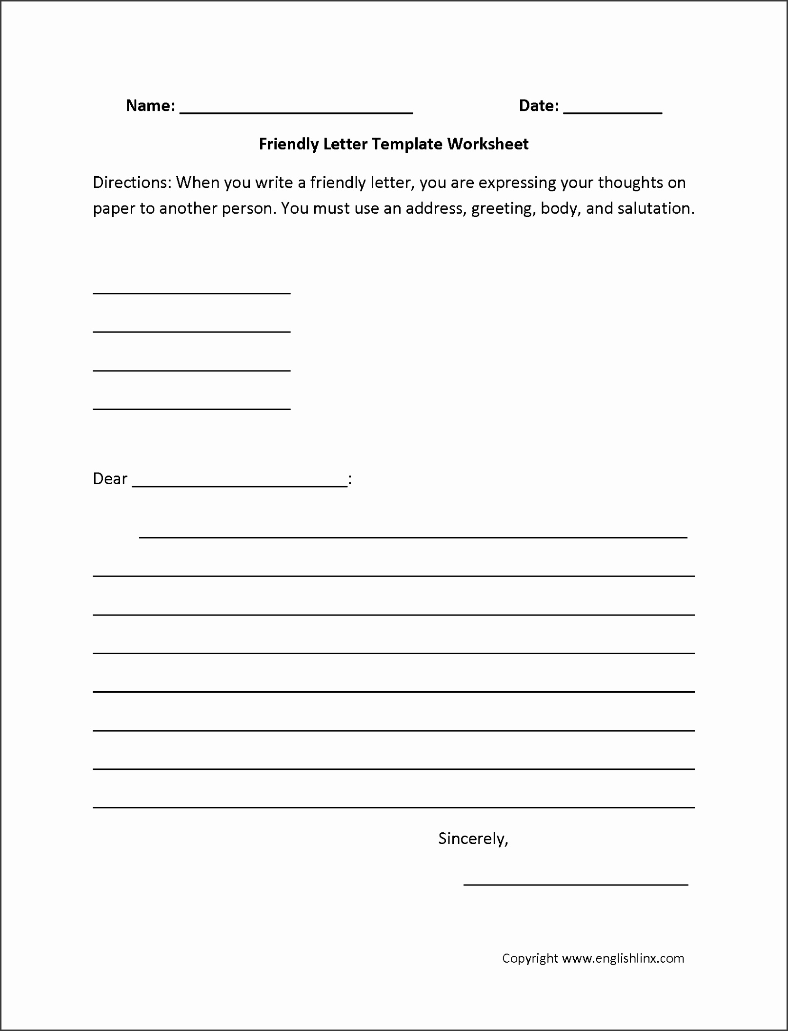 Friendly Letter Writing Worksheets