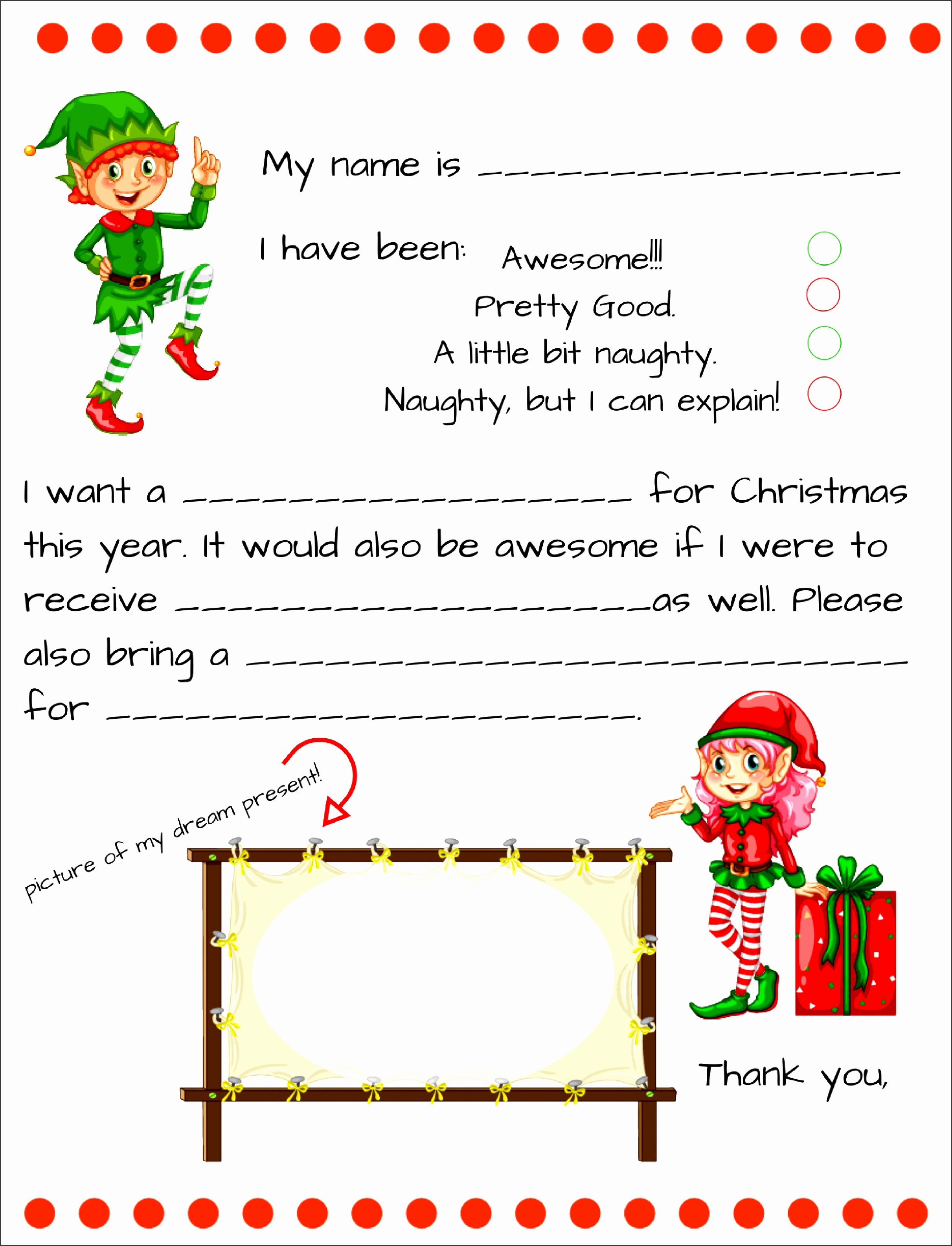 Brilliant Letters to Santa Templates Print Also Dear Santa Fill In Letter Template
