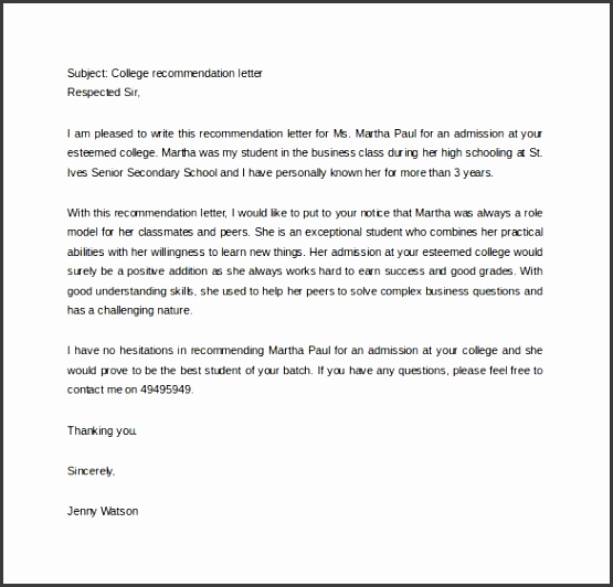 Sample College Re mendation Letter 14 Free Documents In Word Pdf Re mendation Letter For College Template