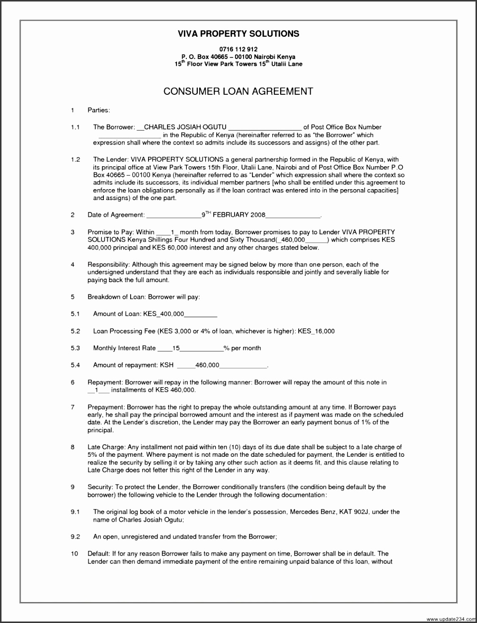 Simple Loan Agreement Template South Africa