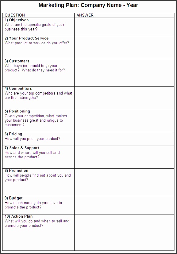 simple marketing plan template