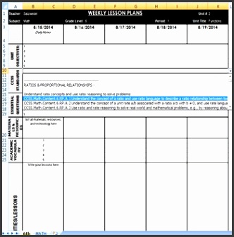 High School mon Core Weekly Lesson Plan Template Math