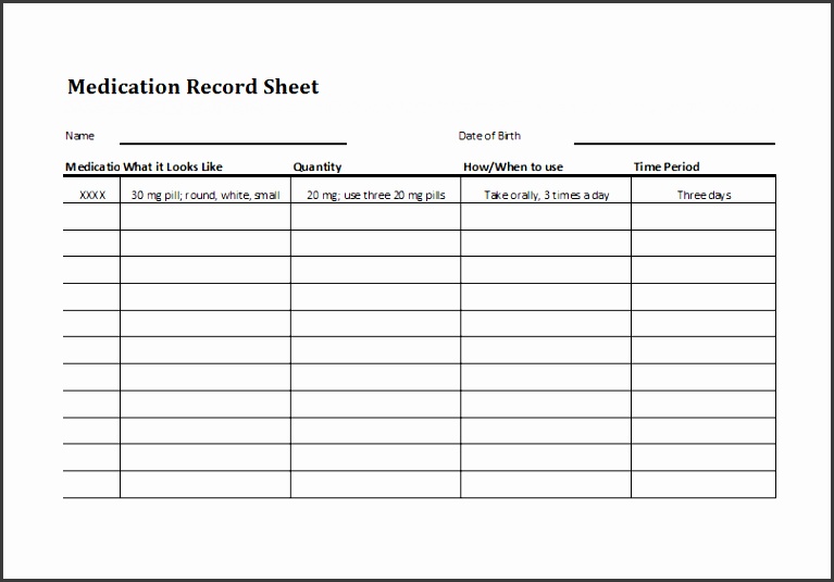 template for medication list