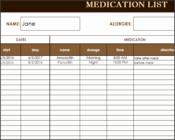 medication list template