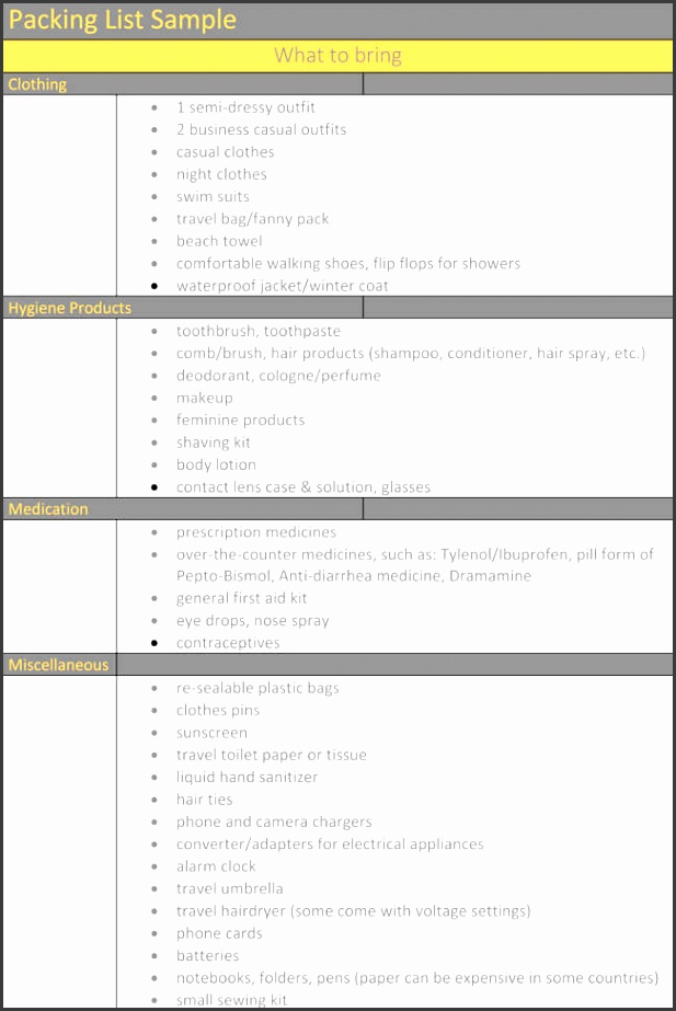 Packing List Template for Word