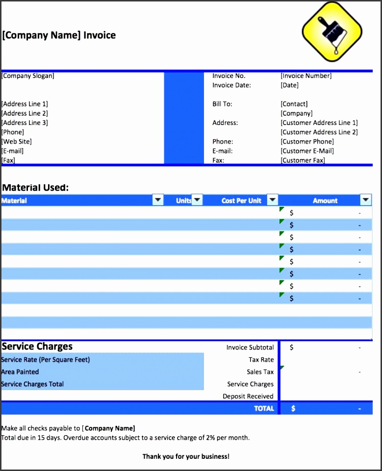 painting invoice template microsoft excel