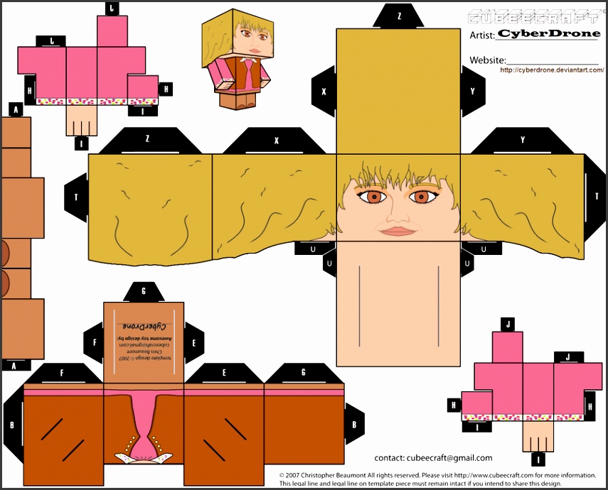 My Custom Cubeecraft Papercraft Cutout template of Amy Pond Version from Doctor Who All My Custom Cubeecraft Templates are made on MSPaint
