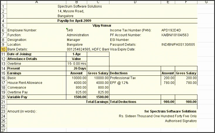 Payroll Pay Slip Report payroll payslip template