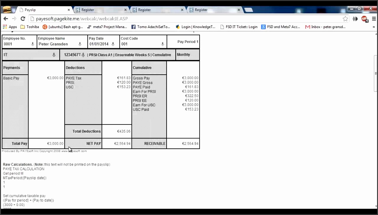 Free Irish PAYE Payroll Calculator that prints Payslips UPDATED 2016