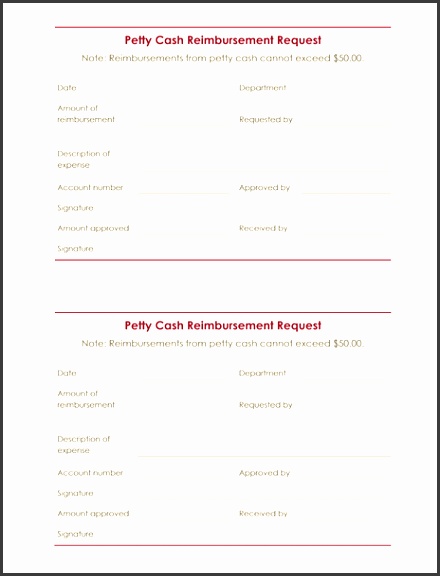 Petty cash reimbursement request 2 per page