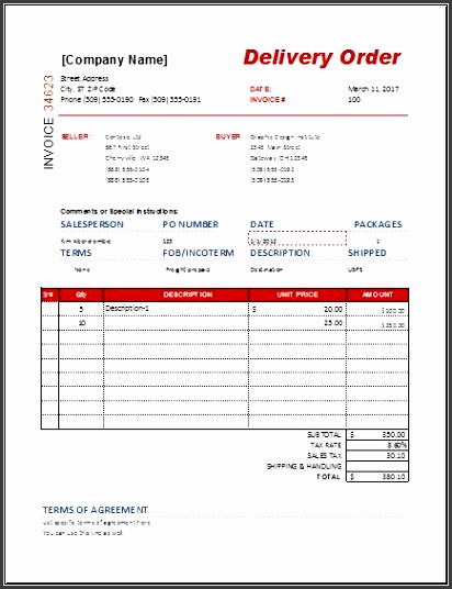 Delivery order form template