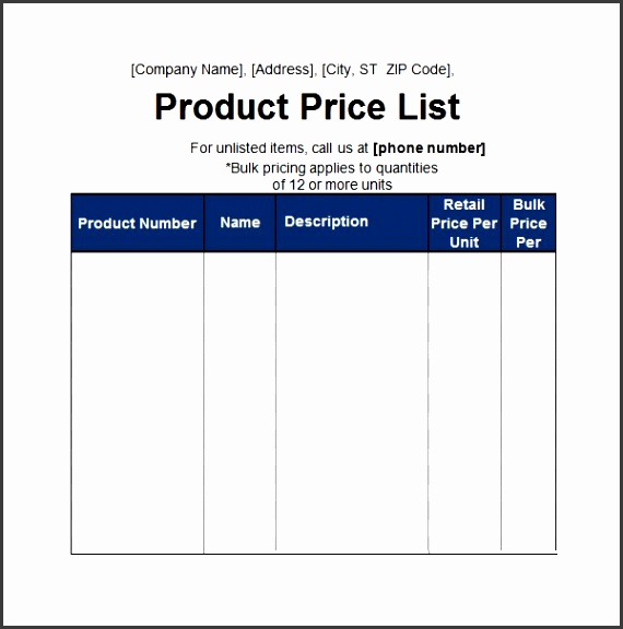 price list templates word excel pdf formats