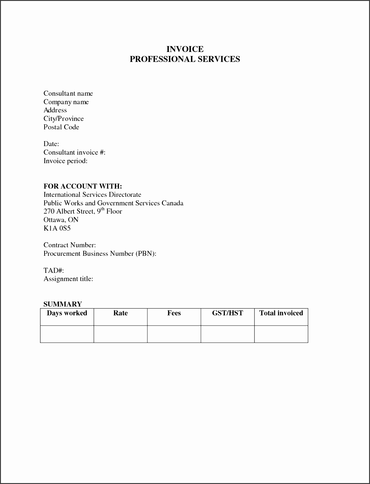 invoice format for professional services