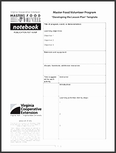 Cover Master Food Volunteer Program "Developing the Lesson Plan" Template