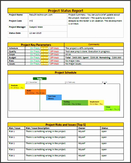 Project Status Report Template Word Template