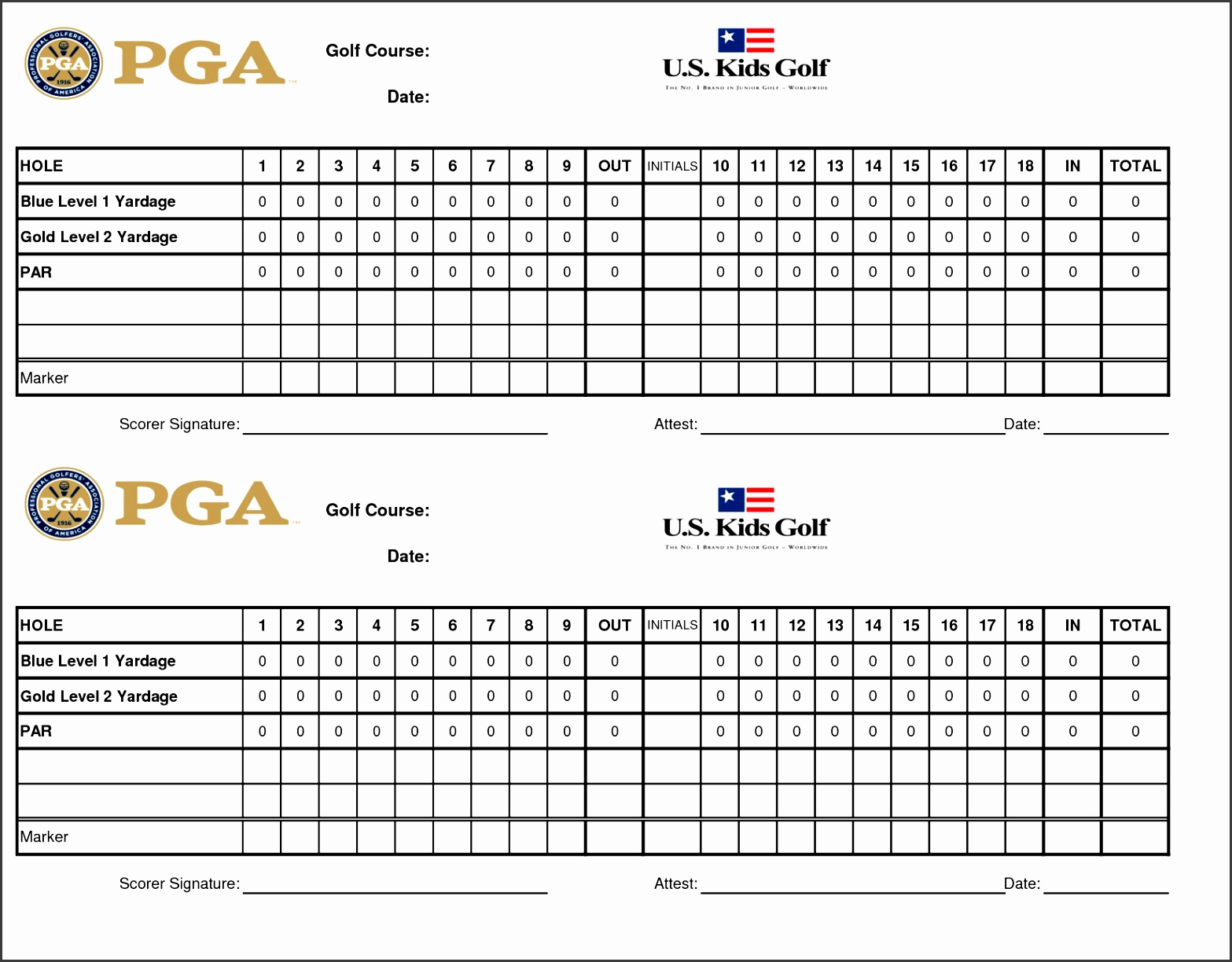 Golf Scorecard Template Excel