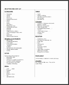 Reception Shot List Template In Word Essential Elements to Be Involved in Shot List Template