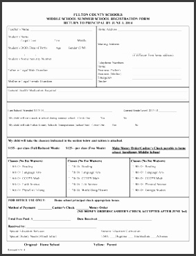 school registration form templates