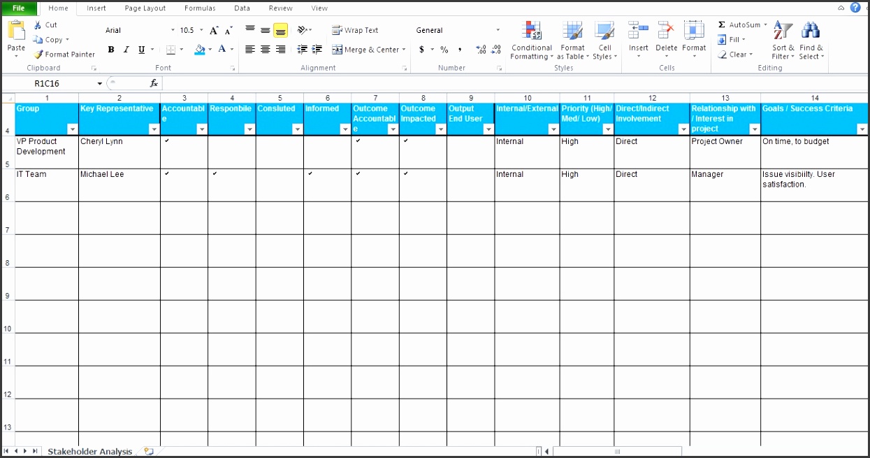 Free Stakeholder Analysis Excel Template For Project Management