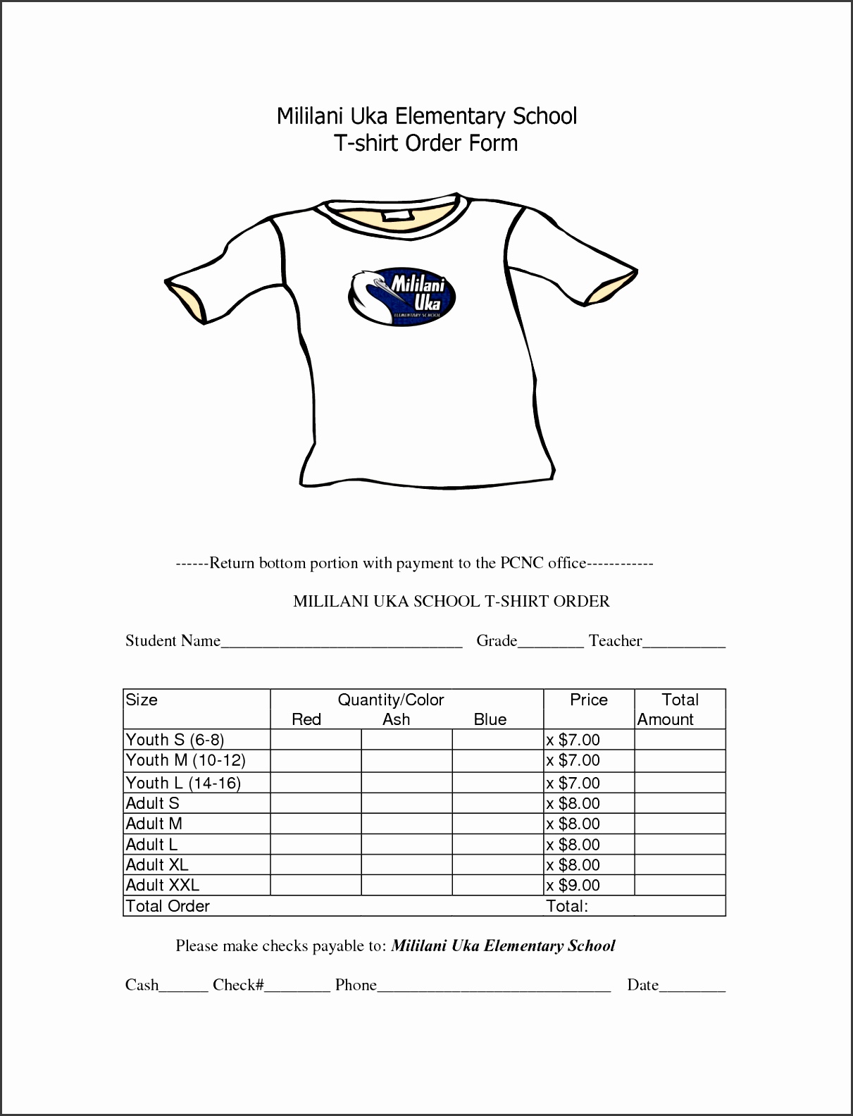 School T Shirt Order Form Template