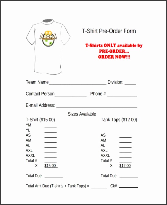 t shirt pre order form