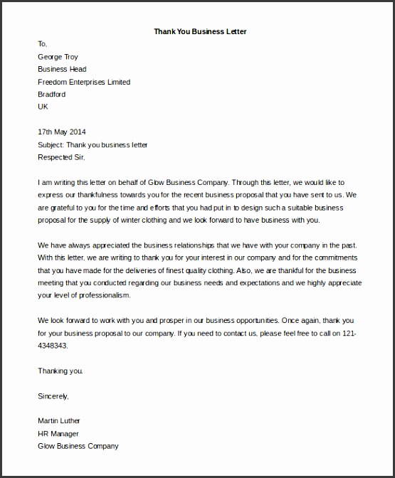 Thank You Business Letter Template Word Download