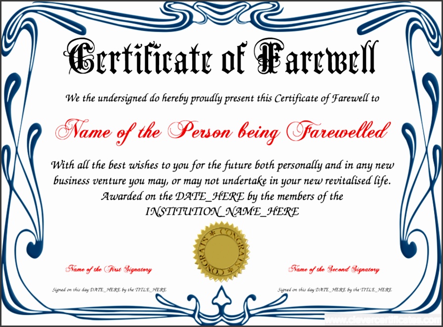 Certificate of Farewell Designer