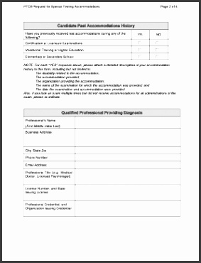 Request for Special Testing Ac modations Form