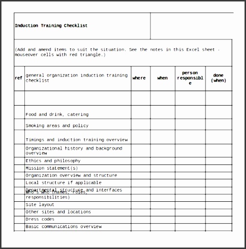 Training Checklist Template Excel