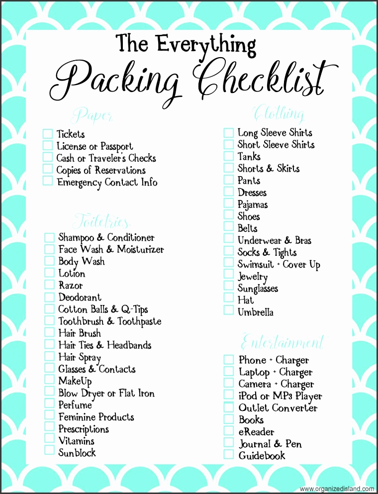 travel packing list template