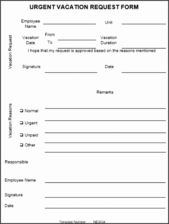 NE0034 Urgent Vacation Request Form Template – English