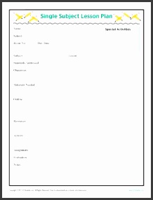 Daily SIngle Subject Lesson Plan Template Elementary